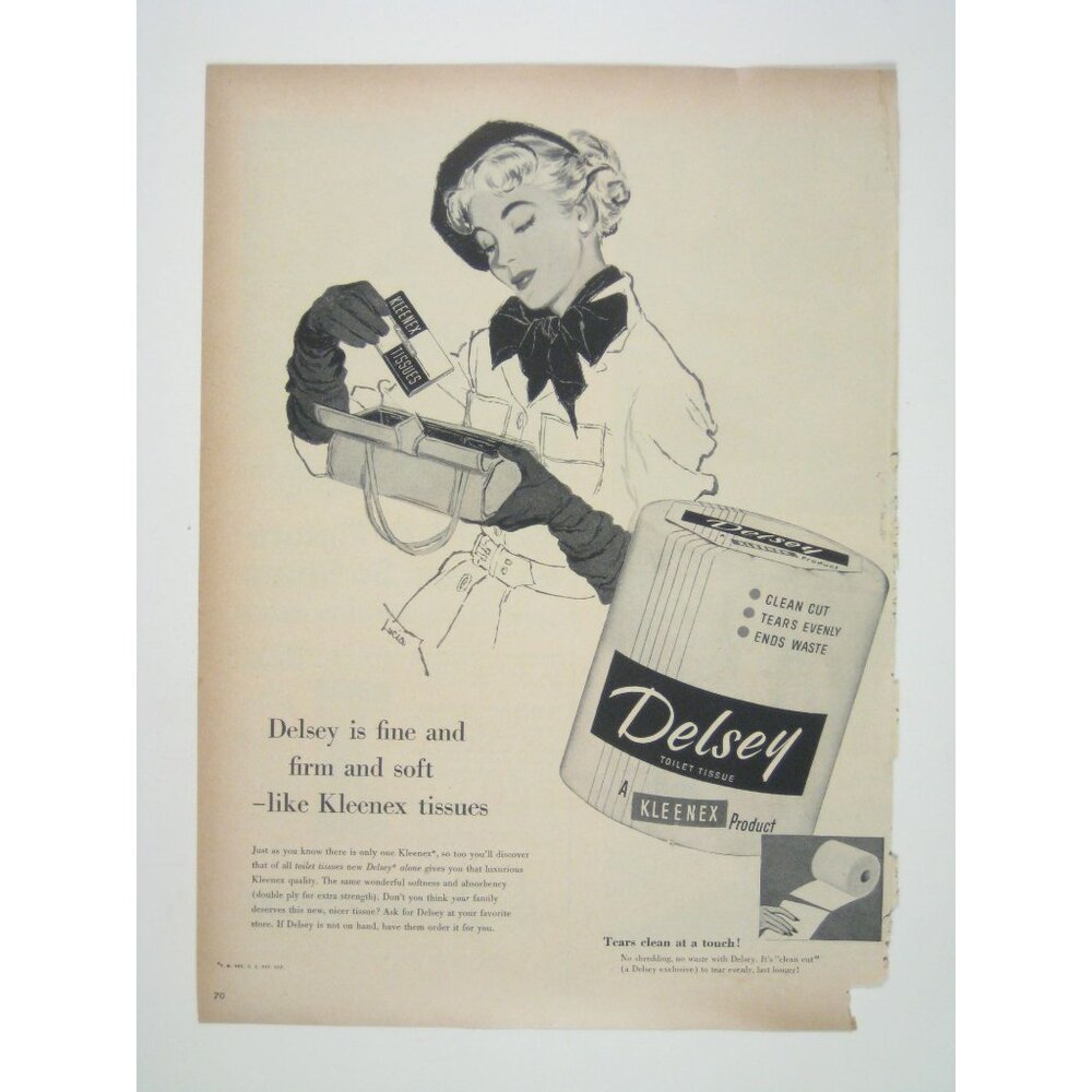 Delsey Toilet Tissue Vintage Advertising Print Ad MOD Tissue Purse Woman Fashion
